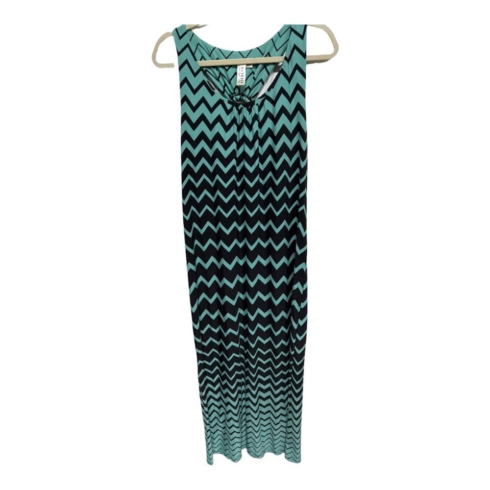 Black Teal Chevron Maxi Dress 2000's Style Preppy Vacation Resort Beach Size L